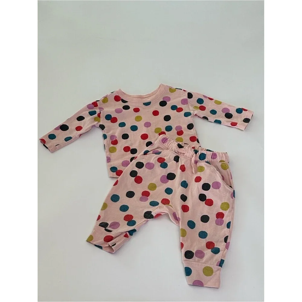 Hanna Andersson Baby 2pc Outfit SZ 70 6-12M Polka Dot Jogger Pant Long Sleeve